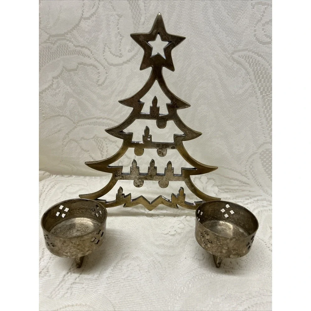 Vintage Silver‎ Plated Christmas Tree 2 Candle Holder International Silver Co